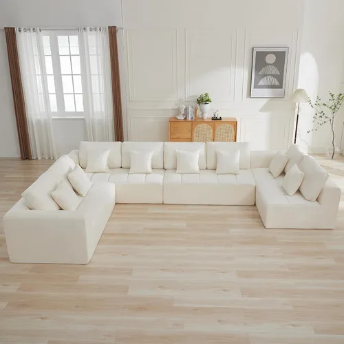 Miniatura 12 de Sofás modulares deshuesados de 140 pulgadas para sala de estar, sofá modular modular de nube comprimida, sofá moderno en forma de U de 9 plazas Gris