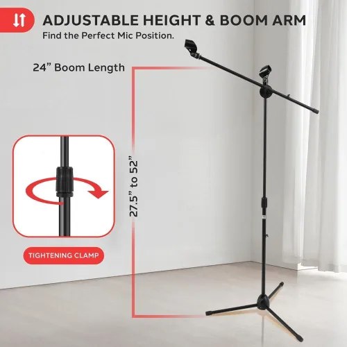 Miniatura 3 de Pyle Soporte de Micrófono Trípode Ajustable Universal - Par de Soportes Profesionales Compactos y Extensibles para Micrófono Boom de Estudio