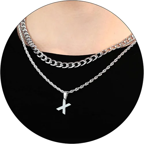 Miniatura 58 de SENRAN Collar con inicial en capas de la A a la Z para hombre, cadena de cuerda torcida de acero inoxidable de 18 a 20 pulgadas, dije de letra