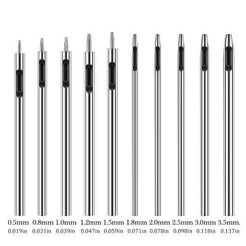Miniatura 2 de Juego de 18 perforadores de cuero de 0.020 in-0.138 in, 0.197 in-0.512 in para manualidades de cuero, herramientas huecas redondas para correas