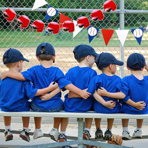 Miniatura 6 de Tatuo 6 carteles de béisbol para fiestas, guirnalda de papel de béisbol, banderines para decoración de fiestas de cumpleaños temáticas deportivas