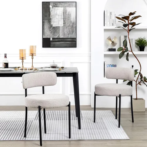 Miniatura 30 de DYHOME - Juego de 2 sillas de comedor de bouclé negro, sillas de cocina modernas de mediados de siglo con respaldo curvo y patas de metal, sillas