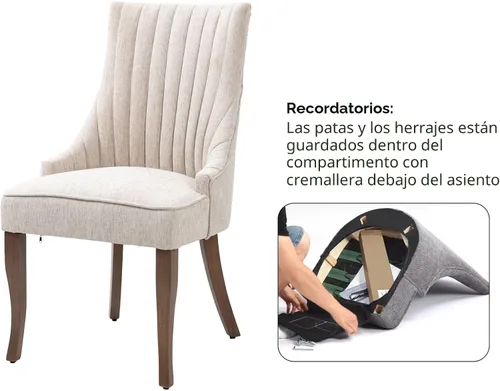 Miniatura 5 de mikibama - Juego de 2 sillas de lino para comedor con reposabrazos abotonados, tapizadas, para cocina y cena, sillas de acento cómodas de tela