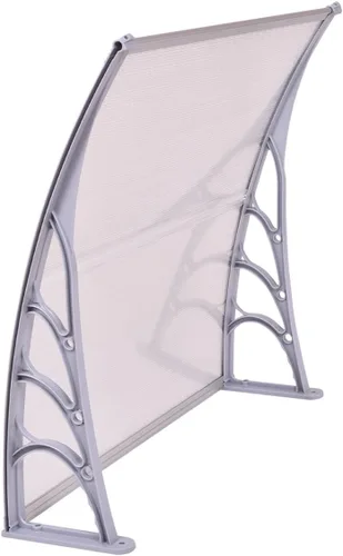 Miniatura 3 de Tangkula Toldo de ventana de 40 x 40 pulgadas, moderno toldo de policarbonato para puerta delantera, cubierta de puerta de ventana para lluvia, Gris