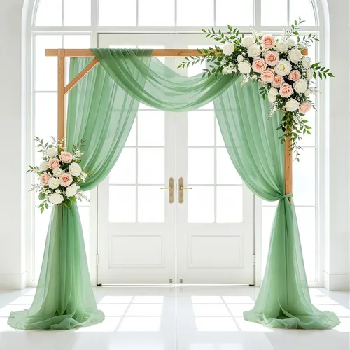 FUHSY Tela drapeada para arco de boda, verde salvia, 20 pies, 2 paneles de tela de gasa, cortinas de techo para fiesta, cortinas de arco para boda,
