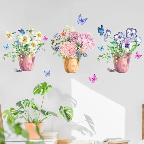 Miniatura 3 de Maydahui Calcomanías de pared coloridas para macetas de mariposa (40 x 16 pulgadas), calcomanías de pared para cocina, sala de estar, dormitorio