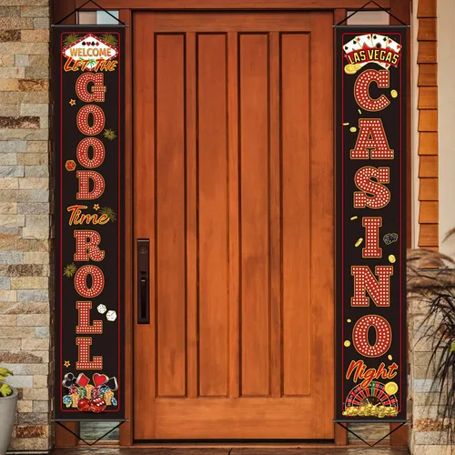 Blulu Decoraciones de fiesta nocturna de casino Las Vegas, cartel de fiesta de póquer, decoración nocturna de bienvenida para juegos, viajes,