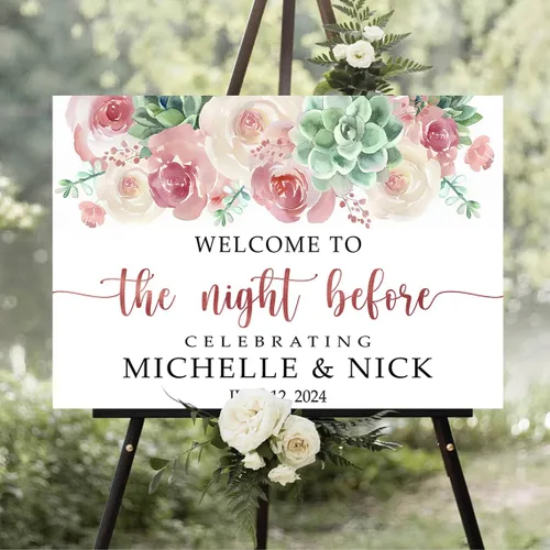 Miniatura 2 de Letrero de bienvenida personalizado con texto en inglés "The Night Before Rehearsal Dinner Welcome to the Night Before Me", letrero de bienvenida