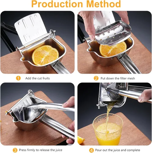 Miniatura 5 de Exprimidor manual de mano de metal de acero inoxidable, jugo extractor de prensa fría a mano para frutas suaves jugosas como limas, limones
