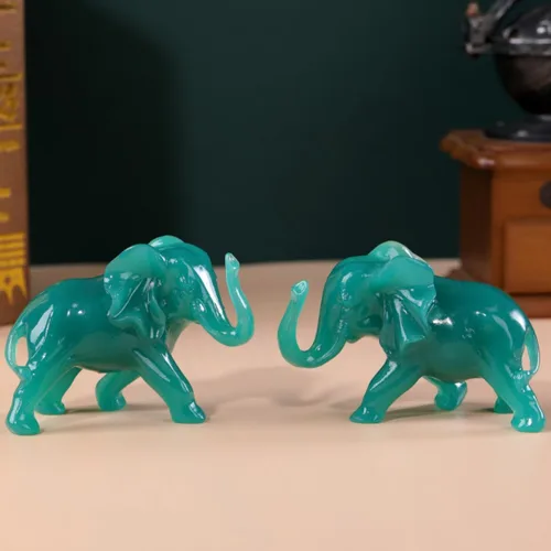 Miniatura 7 de Estatuas de elefante para decoración del hogar, 1 par de figuras de elefante de la suerte con tronco para estantes, sala de estar y dormitorio
