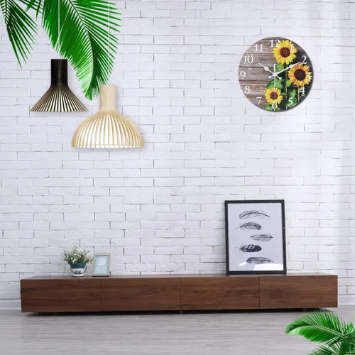 Miniatura 2 de Reloj de pared redondo de girasol para decoración de cocina, de 14 pulgadas, silencioso, sin tictac, funciona con pilas, para dormitorio, baño, sala