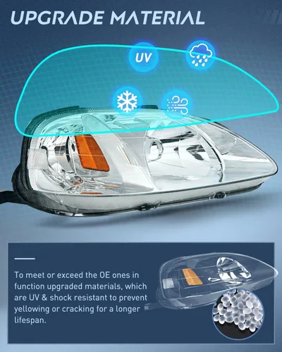 Miniatura 5 de Nilight - Conjunto de faros delanteros compatibles con Honda Civic 1999 2000, lámparas de repuesto con carcasa cromada, reflector ámbar, lente