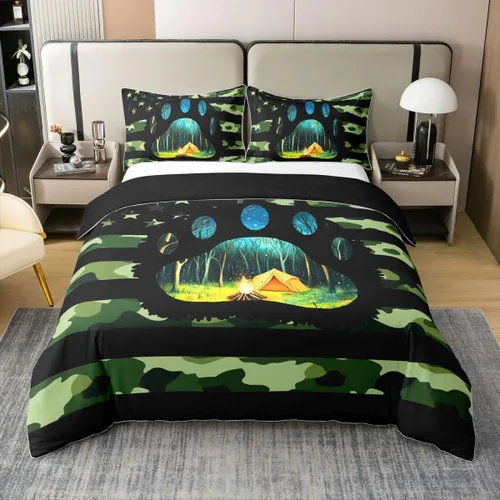 Miniatura 2 de Erosebridal American Flag 100% Cotton Bedding Set Twin Army Green Camo Duvet Cover Bear Claw Hunting Theme Comforter Cover Camoflage Camping