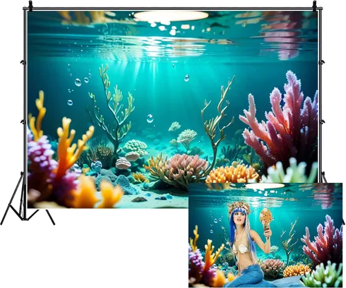 Miniatura 12 de Renaiss Fondo de 5 x 3 pies bajo el mar, mundo submarino, océano profundo, peces tropicales, arrecifes de coral, luz del sol, fondos marinos