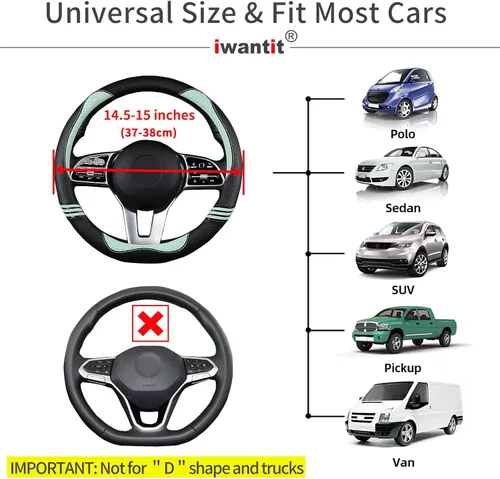 Miniatura 6 de Iwantit® Funda para volante con fibra de carbono y anillo de goma antideslizante, ajuste universal de 14.5 a 15 pulgadas para automóviles, SUV
