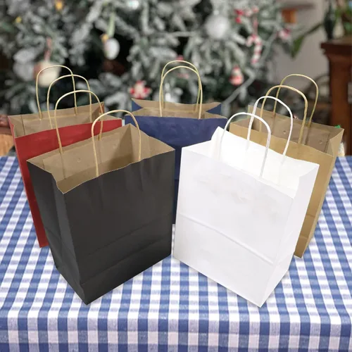 Miniatura 5 de vanhel Bolsas de regalo blancas con asas de 8 x 4.25 x 10.5 pulgadas, 50 unidades, bolsas de papel kraft medianas con asas a granel, bolsas de Blanco