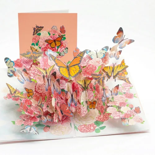 Miniatura 10 de Tarjeta de cumpleaños desplegable 3D – Elegante tarjeta de felicitación emergente de pastel floral de mariposa rosa para mujeres, mamá, esposa