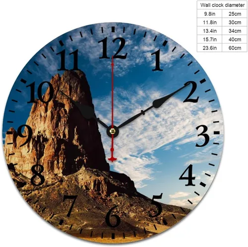 Miniatura 2 de Reloj de pared de madera de 10 pulgadas, famoso paisaje de montaña, reloj de pared para cocina, funciona con pilas, número arábigo, paisaje