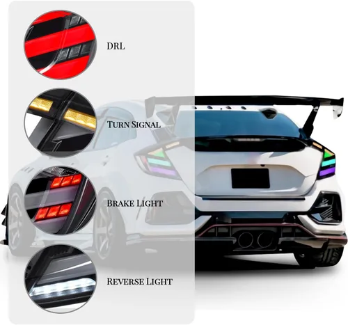 Miniatura 3 de HCmotion Conjunto de luces traseras LED para Honda Civic 10Th Gen Hatchback Tipo R FK7 FK8 2016-2021 con señal secuencial, animación LED DRL Start