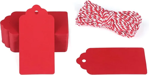 Miniatura 9 de 100 etiquetas de precios G2PLUS de papel de estraza, con una cuerda marrón e ideales para empaques, manualidades, bodas, Navidad, Día de Acción