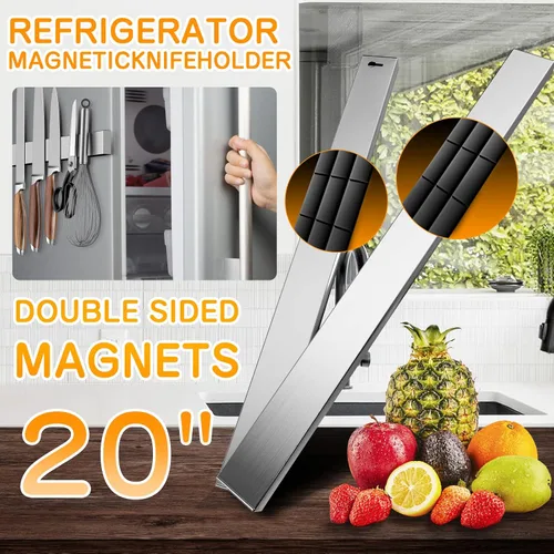Miniatura 2 de Ninonly Portacuchillos magnético de 20 pulgadas para refrigerador, tira magnética de acero inoxidable de doble cara para pared, sin perforaciones