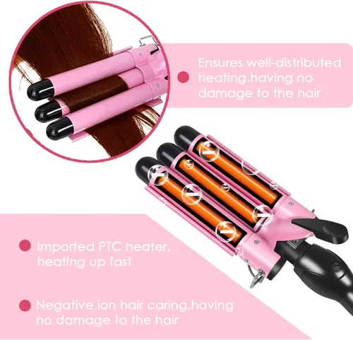 Miniatura 2 de Varita rizadora de 3 barriles de doble voltaje para rizar el cabello, rizadora de triple barril, 0.984 in, turmalina de cerámica