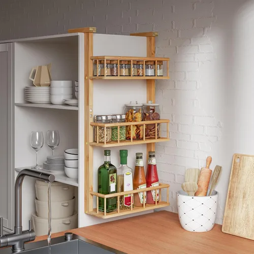 Miniatura 3 de Estante colgante para especias para refrigerador, organizador de estante de cocina de bambú de 3 niveles para almacenamiento de condimentos