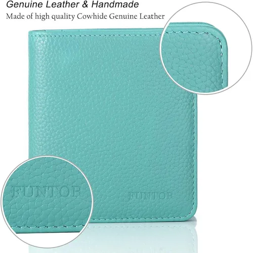 Miniatura 5 de Funtor Cartera de cuero para mujer, pequeña y compacta, con bolsillo doble, bloqueo RFID, para mujer