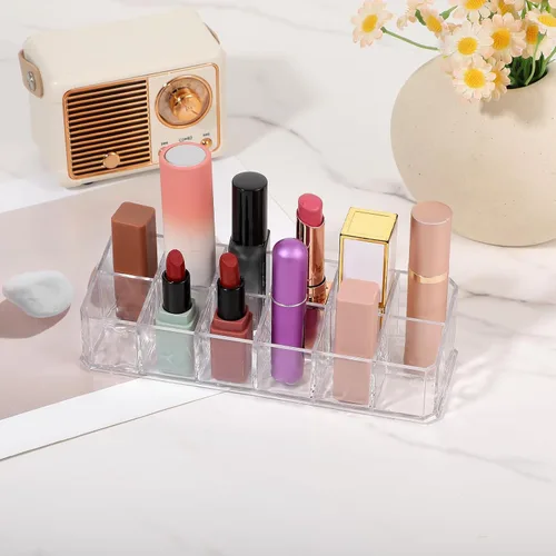 Miniatura 4 de 4 organizadores de lápiz labial acrílico, soporte para lápiz labial, soporte para brillo de labios de 12 ranuras, organizador de cosméticos