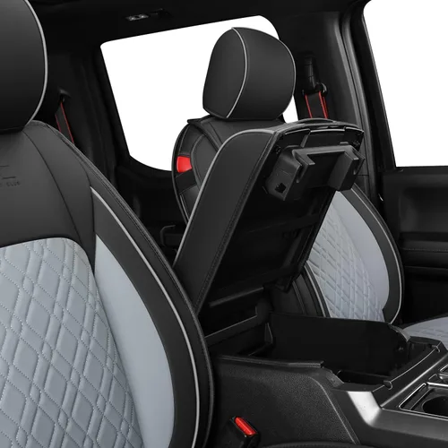 Miniatura 3 de LUCKYMAN CLUB Juego completo de fundas de asiento F150 Q7, para Ford F150 2015-2023 y F250 F350 F450 2017-2023 (juego completo, negro-gris)