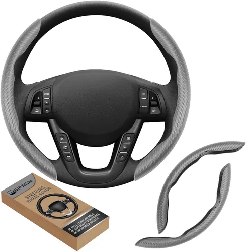 GSPSCN Funda de volante universal de fibra de carbono para automóvil, antideslizante, diseño de mariposa, funda de volante no deslizante segmentada,