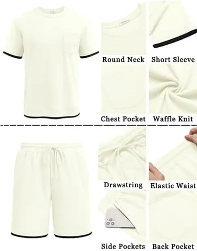 Miniatura 5 de COOFANDY Conjunto de 2 piezas de camisa y pantalones cortos para hombre, estilo casual de verano con bolsillos