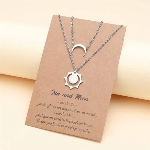 Miniatura 3 de Collar de sol y luna para parejas, día de San Valentín, pareja, collar de BFF para 2 parejas a juego, luna creciente, sol, collar de acero