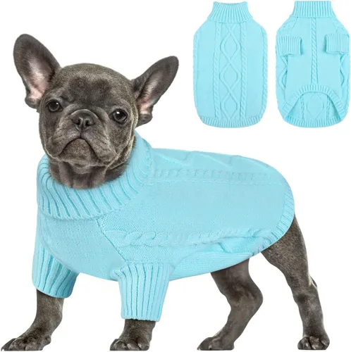 Miniatura 29 de Queenmore - Suéter de punto trenzado con cuello alto para perros pequeños, para climas fríos, para chihuahua, bulldog, teckel, carlino y yorkie, XS