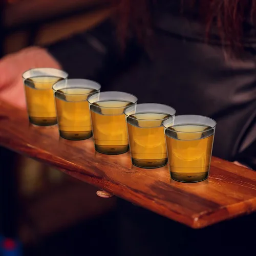 Miniatura 5 de Tioncy 300 vasos de chupito de plástico de 1 onza, reutilizables para bodas, fiestas, muestras y degustaciones, color negro