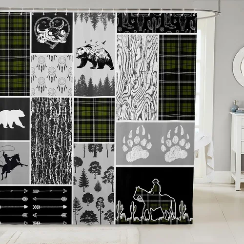 Miniatura 13 de Erosebridal Cortina de ducha de animales del bosque, cortina de ducha de oso ciervo, lobo, cortina de ducha de baño, cortina de baño impermeable