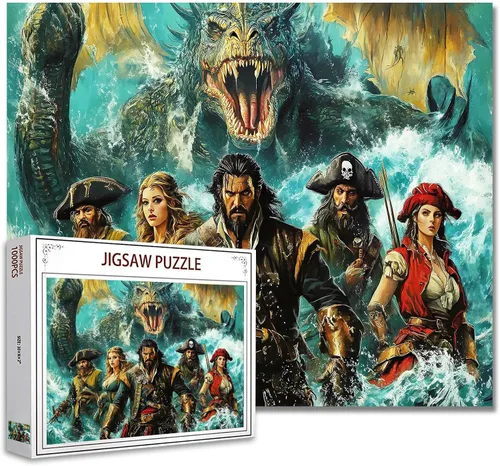 Miniatura 20 de Rompecabezas de 1000 piezas para adultos, rompecabezas de barco pirata para desafiantes juegos de actividades familiares, rompecabezas de arte