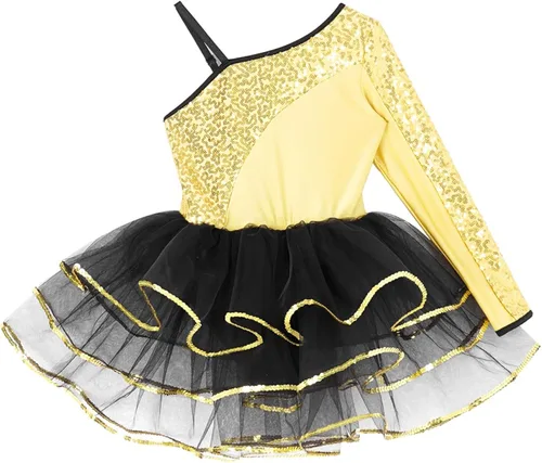Miniatura 3 de Disimlarl Vestido tutú de ballet para niñas, leotardo con lentejuelas, falda moderna de jazz latino, vestido de patinaje