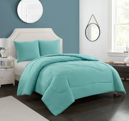 Stratford Park Aqua - Juego de edredón de cama tamaño individual, 2 piezas, 2 fundas de almohada, edredón ligero