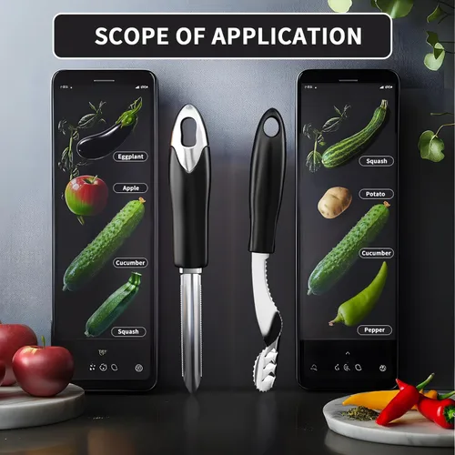 Miniatura 5 de Descorazonador de pimienta jalapeño y calabacín/pepino, juego de 2, herramienta de cocina con núcleo de acero inoxidable con rebanada dentada