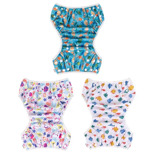 Miniatura 9 de Alva, Pañales de bebé para nadar, paquete de 2 unidades, talle único, reutilizable, lavable y ajustable de 0 a 36 meses. Tamaño de 10 a 40 lbs