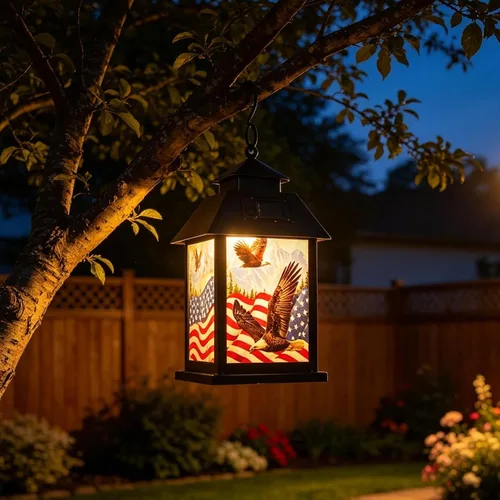 Miniatura 9 de Afirst Farol solar para exteriores, luces colgantes decorativas con bandera estadounidense, iluminación al aire libre, luces impermeables