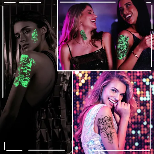 Miniatura 7 de Tatuajes temporales para adultos, manga completa, tatuajes falsos tradicionales de la vieja escuela, tatuajes de rosas de flores para mujeres