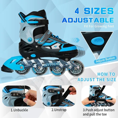 Miniatura 2 de Patines en línea ajustables para niños y adultos, patines al aire libre para principiantes con todas las ruedas iluminadas para niñas, niños, Azul