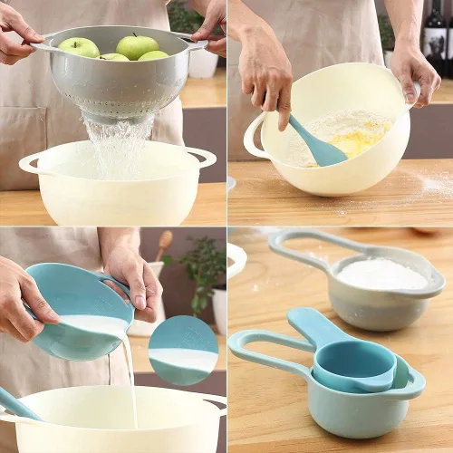 Miniatura 6 de Cuencos de mezcla de plástico - Juego de 8 cuencos de mezcla multicolor, anidados para fácil almacenamiento, incluye tazas de medición, colador