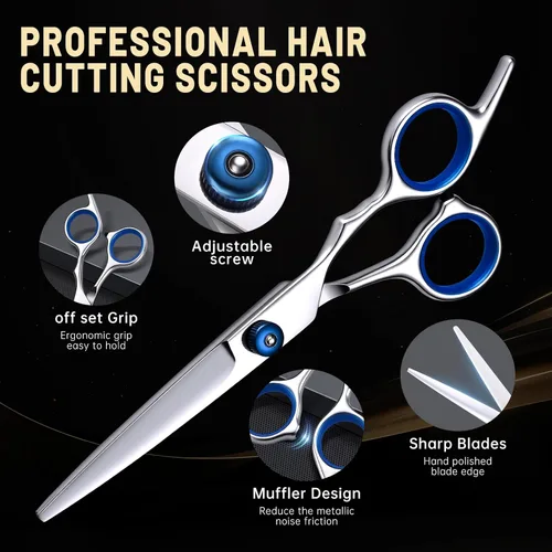 Miniatura 3 de YUQGAOP Juego de Tijeras para Cortar Cabello, Tijeras Profesionales de Acero Inoxidable para Cortar Cabello, Tijeras de Peluquero para Cortar