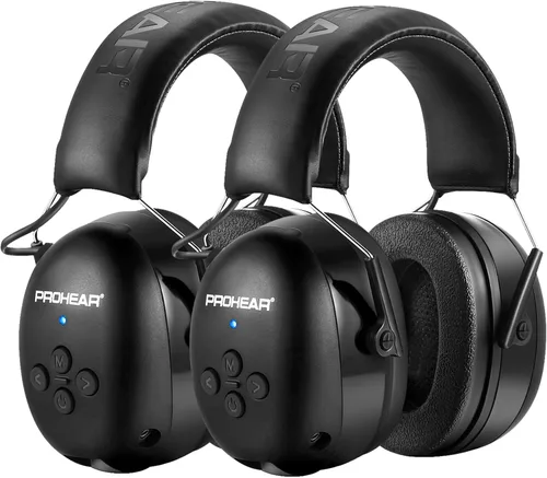 Miniatura 18 de PROHEAR Auriculares de protección auditiva Bluetooth 5.0 037 con batería recargable de 1100 mAh, 25 dB NRR de reducción de ruido con tiempo de negro