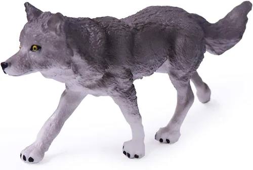 Miniatura 5 de UANDME Juego de 4 figuras de juguete de lobo, figuras de animales de lobo, decoración de pastel familiar, regalo para niños (gris)