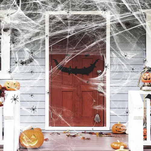 Miniatura 4 de Telarañas de Halloween de 1200 pies cuadrados y 50 arañas falsas, telarañas súper elásticas, decoración de fiesta para decoración de Halloween