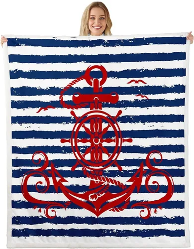 Miniatura 26 de Erosebridal Manta náutica de ancla, forro polar con brújula oceánica de 40 x 50 pulgadas para niños, niñas, adolescentes, adultos, decoración
